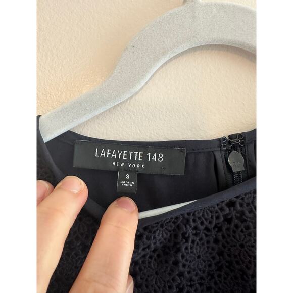 LAFAYETTE 148 NY Womens Navy Embroidered Bell Sleeved Eyelet Preppy Dress Small - Picture 5 of 6